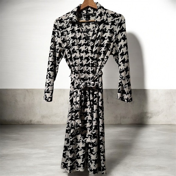 INC Women's V-Neck Faux-Wrap Houndstooth Black & White Dress Petite Medium - Picture 2 of 7
